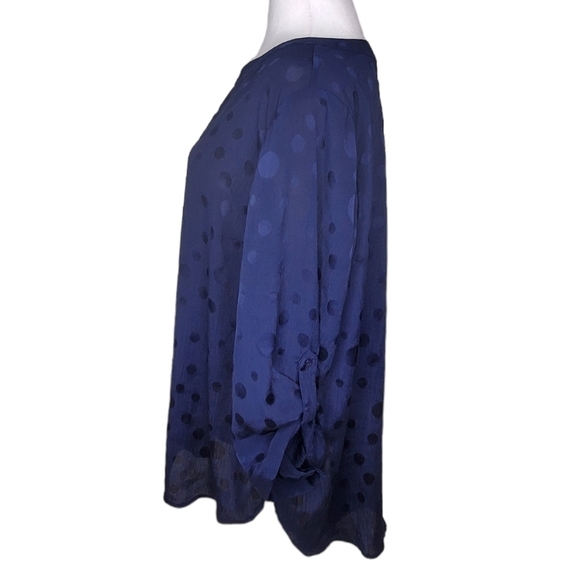 41 Hawthorn Zarie Casual Blouse, Navy Blue Polka-dot Tunic, 3/4 Sleeves 2X - Picture 3 of 6